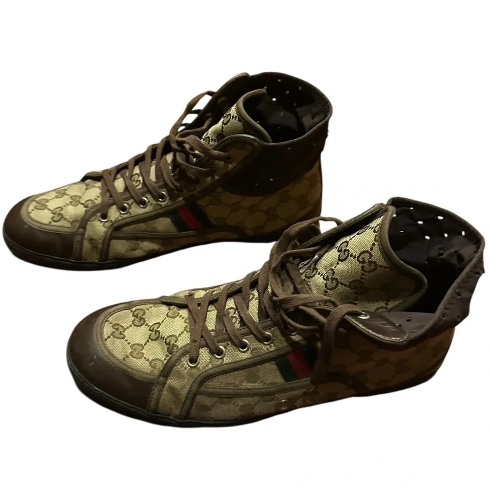 Gucci Men's Tan and Brown High-Top Sneakers size 10G
